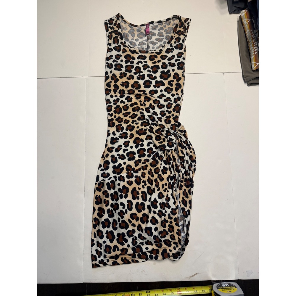 Special One Women Leopard Print Sleeveless Side Knot Bodycon Mini Dress Medium